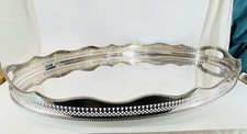 Plateau ovale vintage SHEFFIELD métal argenté 60 cm – poinçons – style Louis XVI
