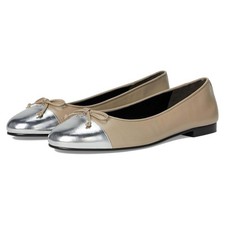 Tory Burch Cap Toe Classic Leather Ballet Flats - Size 8 - Oyster/Silver - NWOB
