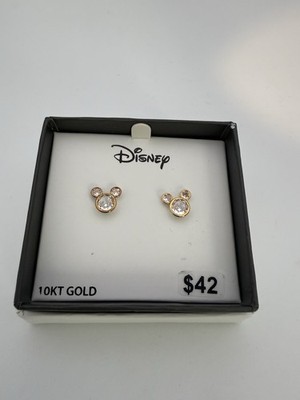 Disney  10KT Yellow Gold Mickey Mouse Earrings- Clear Cubic Zirconia w/box