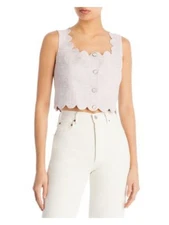 AQUA Womens Zippered Sleeveless Scoop Neck Button Detail Lined Crop Top