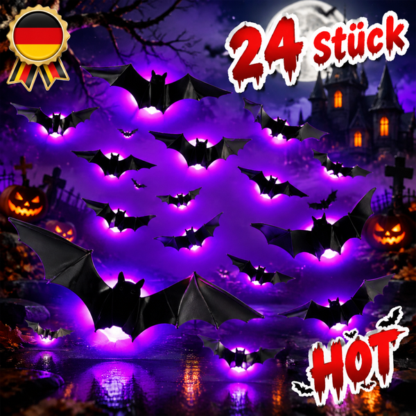 Halloween Deko 3D Wandaufkleber Fledermauslichter LED Lila 24 StüCk Wasserdicht-image