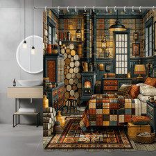 Rustic Cabin Bedroom Shower Curtain Patchwork Graphic Print