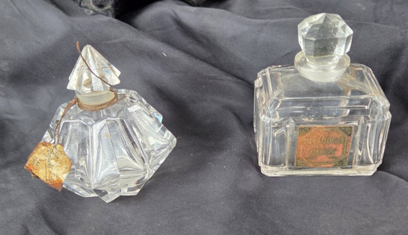 Two Vintage French glass perfume bottles: Fath de Fath and Bellodgia Baccarat