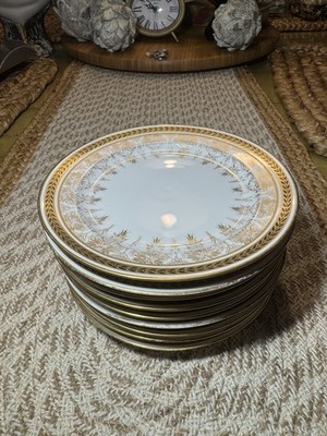 Antique J. Pouyat Limoges France Gold Floral Bread Dessert Plates Set of 9