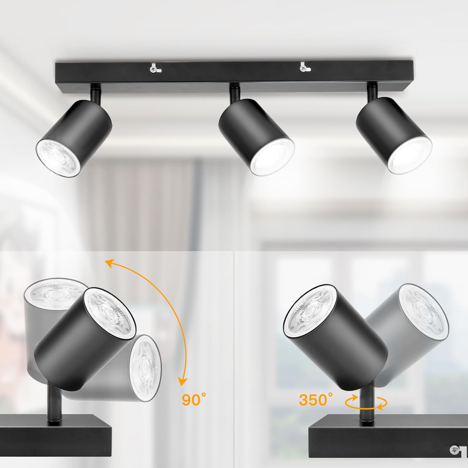 Plafoniera Nera GU10 a 3 Luci - Faretti LED Soffitto Orientabili Moderni - 3
