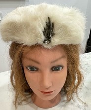 Vintage White Fur Pill Box Hat With Pin