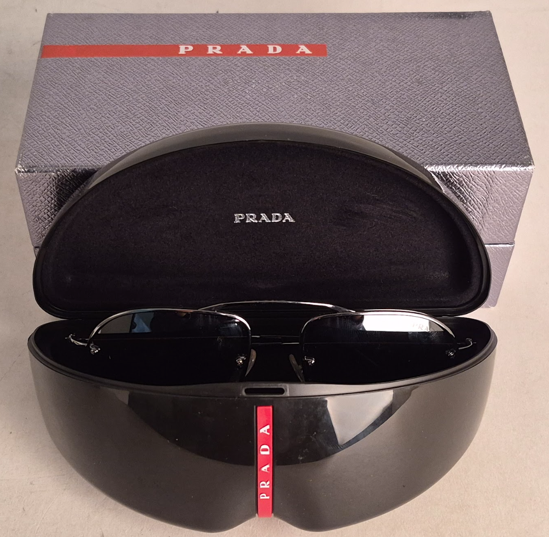 Prada Gunmetal  Metal Frame Gradient Tint Sunglasses - SPR 58M HAS FLAWS READ Prada | Accessories | Prada Gunmetal Metal Frame Gradient  main image 3