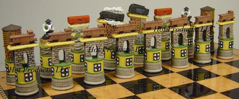 Santa Fe Railway Trains Steam vs Diesel Train Men Chess Set - NO Board - Image 4 of 4