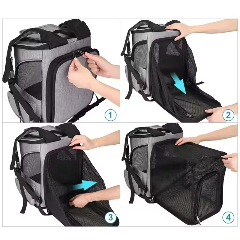 Sac à Dos Chat Extensible et Respirant pour Voyage avec Structure Pliable Grise