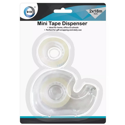 Mini Klebebandspender mit 2 x 18m Rollen transparent Klebeband für Home Office Schule