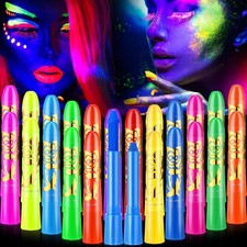 Handepo 24 Pcs Glow in The Black Light Face Paint Crayons Neon Face Body UV