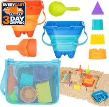 Beach Toys, Collapsible Sand Toys - 9pcs Sand Castle Building Kit: Foldable Sand