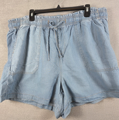 #ad Torrid Sun Wash Denim Shorts 2X Hi Rise Pull On Lightweight Drawstring NEW $26.00