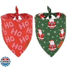 PTDECOR Christmas Dog Bandana, Xmas HOHO Santa Design Reversible Holiday Dog 