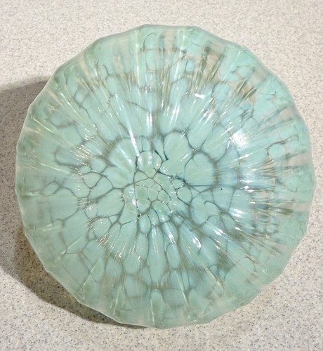 Handblown Glass Green Pumpkin Purple Curled Stem 3.5"x 4" Halloween Fall - Picture 6 of 6