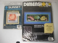 Dimensions 3944 Exotic Tropical Fish Sunset 1306 Scallop Cross Stitch Set of 2