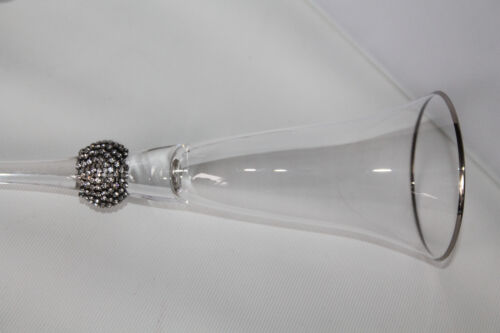 Long Stemmed Footless Baseless Silver Diamanté Champagne Flutes And Holder - Picture 6 of 10