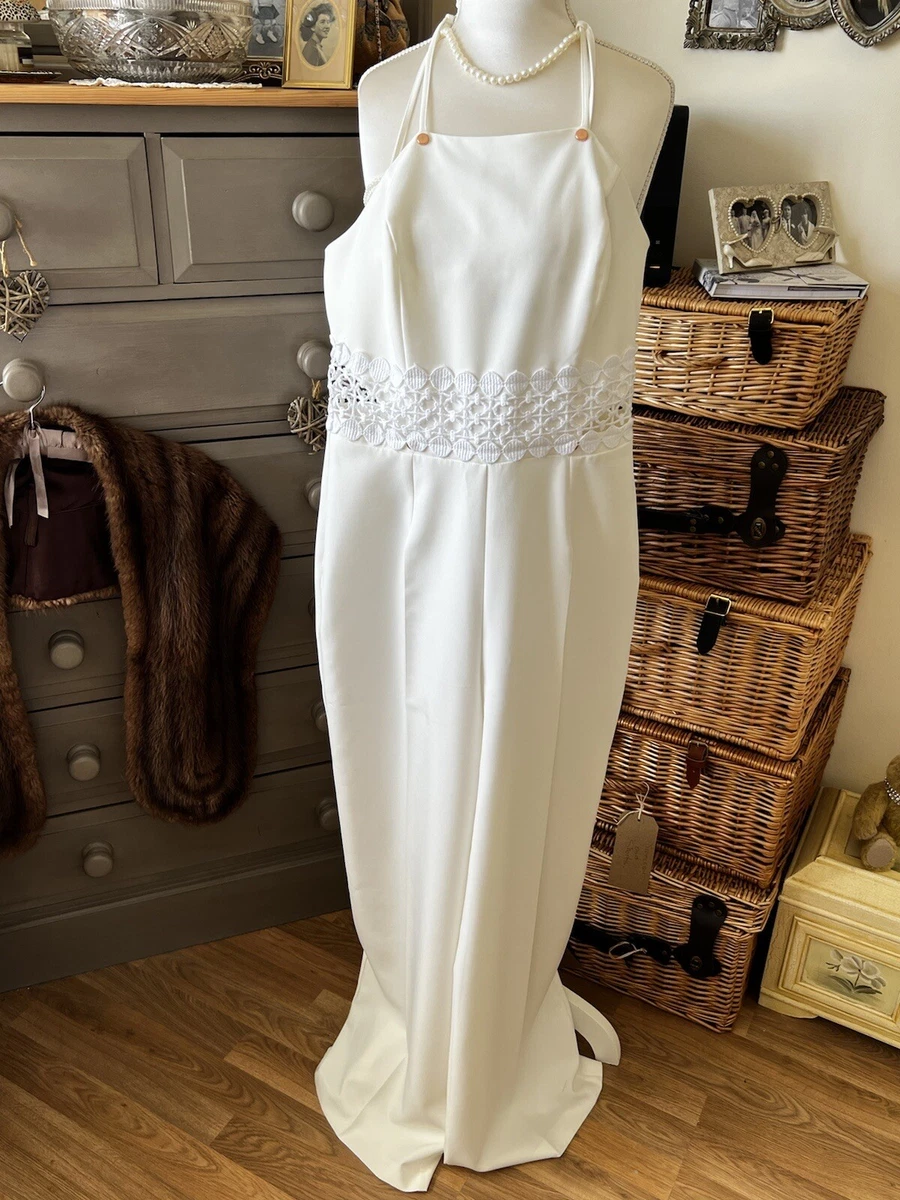 F F Ladies White Wide Leg Summer Jumpsuit Size 8