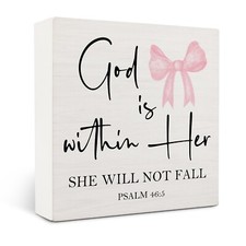 Pink Coquette Christian Bow Wooden Signs,Bible Verse Pink Bow Wooden Box Sign...