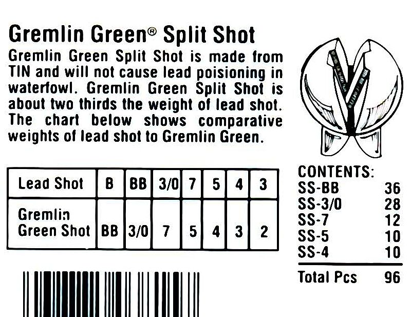 Water Gremlin Split Shot Weight Chart