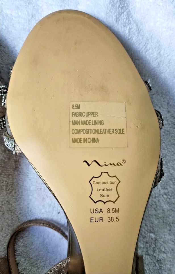 Блестящие золотые каблуки Nina NY. Женские нарядные туфли размер 8,5. Б/у. Носилась один раз! - Изображение 4 из 4