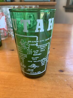 Utah Hazel Atlas State Souvenir Frosted Glass Rare Dark Green Free Shipping