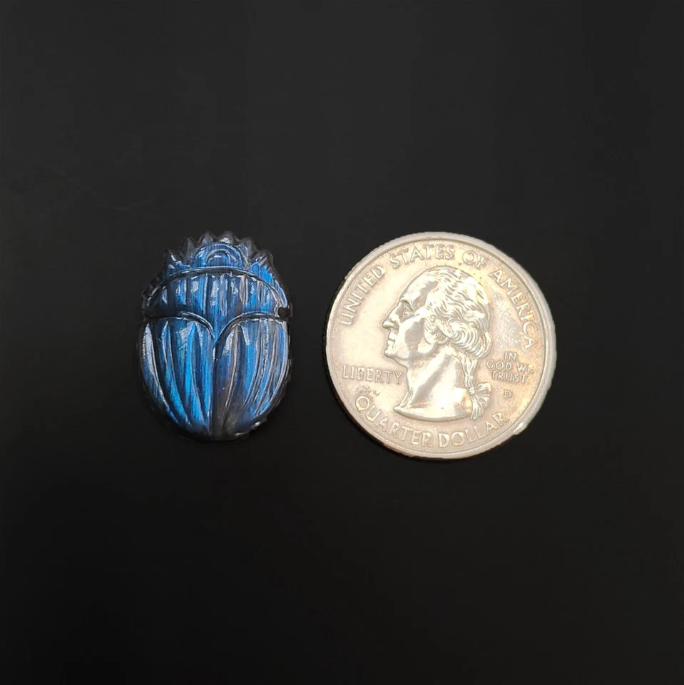 Natural Untreated Labradorite Hand Carved Scarabs Gemstone 1pc For Jewelry Gift - Image 3 of 4