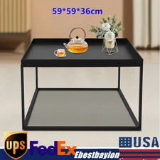 59cm Metal Square Coffee Table End Table/Side Table For Office/Home Matt Black