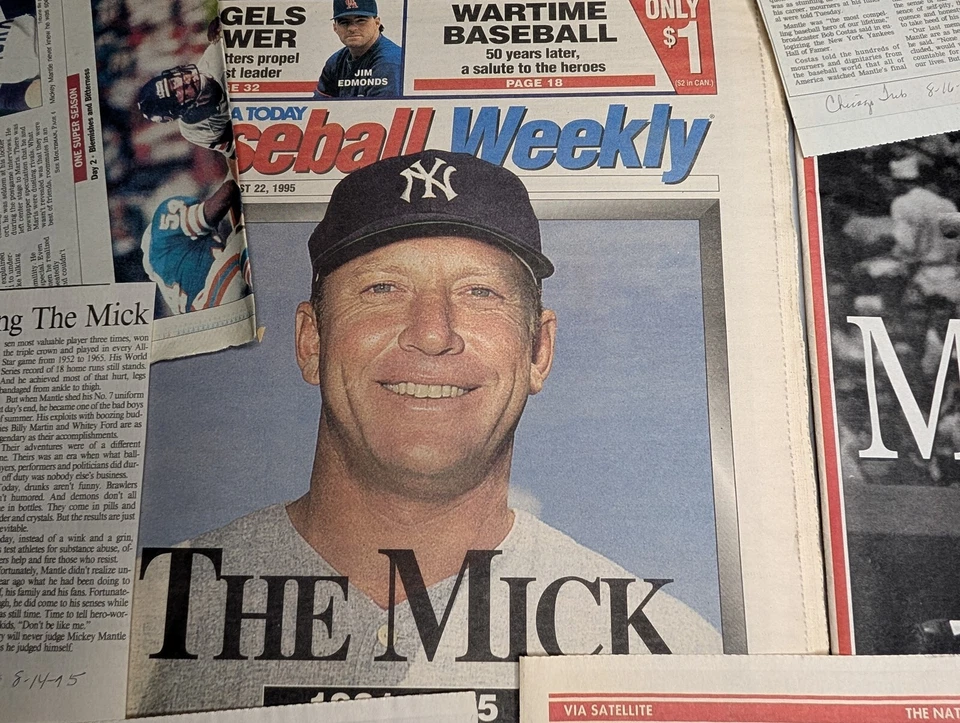 1995 Mickey Mantle Baseball Legend Newspaper Clippings Memorabilia NY Yankees 2F - Image 4 of 4