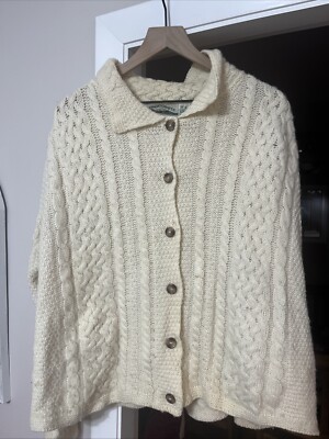 Aran Craft 100% Merino Wool Cardigan Ivory Womens XL Made In