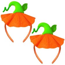 2 Pcs Halloween Pumpkin Headband Green Leaf Hat Pumpkin Hair Hoops Orange Pum...