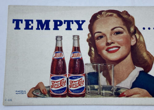 PEPSI:COLA Ink Blotter Unused Tempty Tasty Soda Girl Adv Sign C-131 Heyden DD - Picture 2 of 6