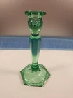 Vintage Fenton Green Glass Candlestick, 8.5 In Tall