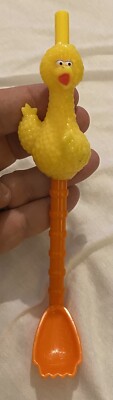 Vintage Sesame Street Live! Big Bird 8  Combination Plastic Straw Spoon Rare HTF