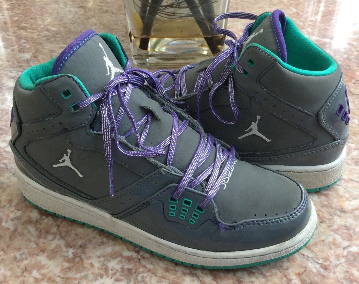 Nike Air Jordan Girl's Grey Purple Green Basketball Shoes Nike Air Jordan Girl's Grey Purple Green Basketball Shoes