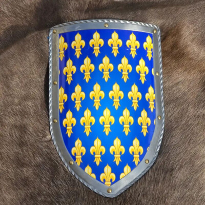 Medieval Steel Shield with Fleur-de-Lis Design   Royal Blue and Gold