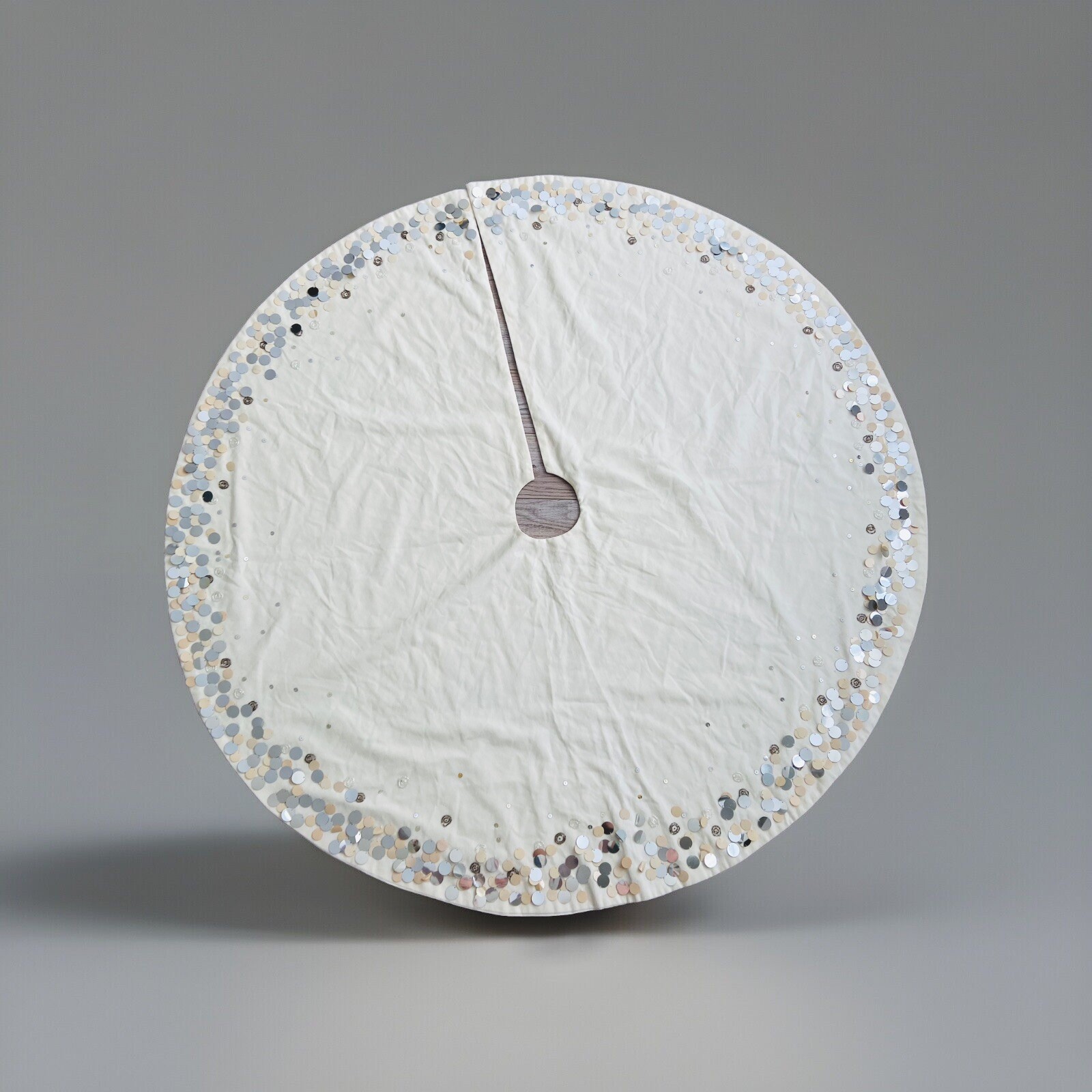 West Elm Tree 50” Tree Skirt Silver Champagne Sequins And Bead Christmas Holiday