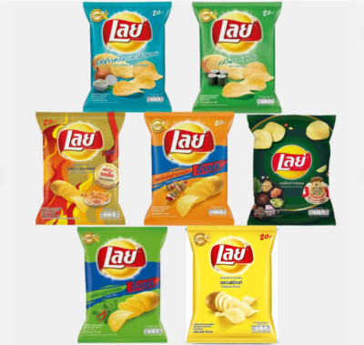 LAYS LAY'S POTATO CHIPS CRISPY THAI SNACK ASIA FOOD PARTY GIFT YUM  7 PACK /42g.
