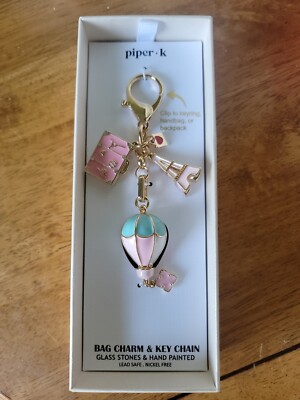 Piper K Eiffel Tower Travel Hot Air Balloon Key Ring Bag Charm Gold Tone Pink
