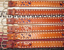 Vintage Western C M Buckstitch Inlay Leather Belts 6 pc Size 22 NEW