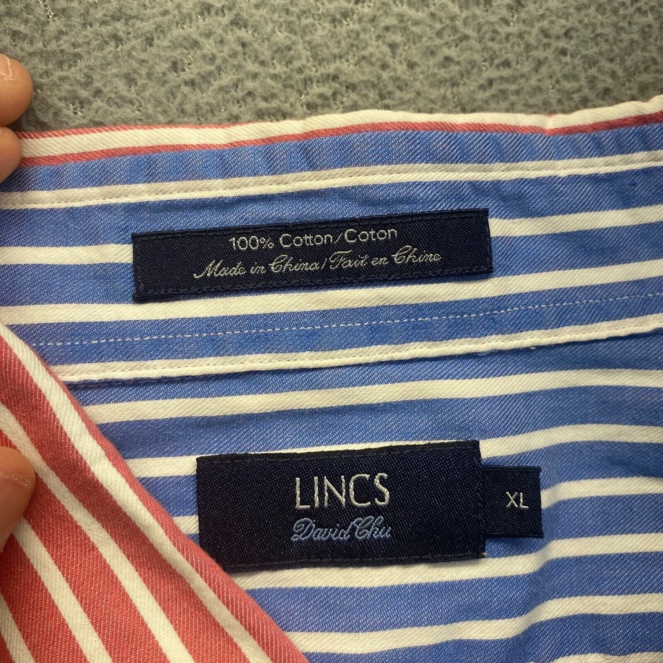 Lincs David Chu Dress Shirt Mens XLarge Red Striped Long Sleeve Button Up,Pocket - Image 3 of 4