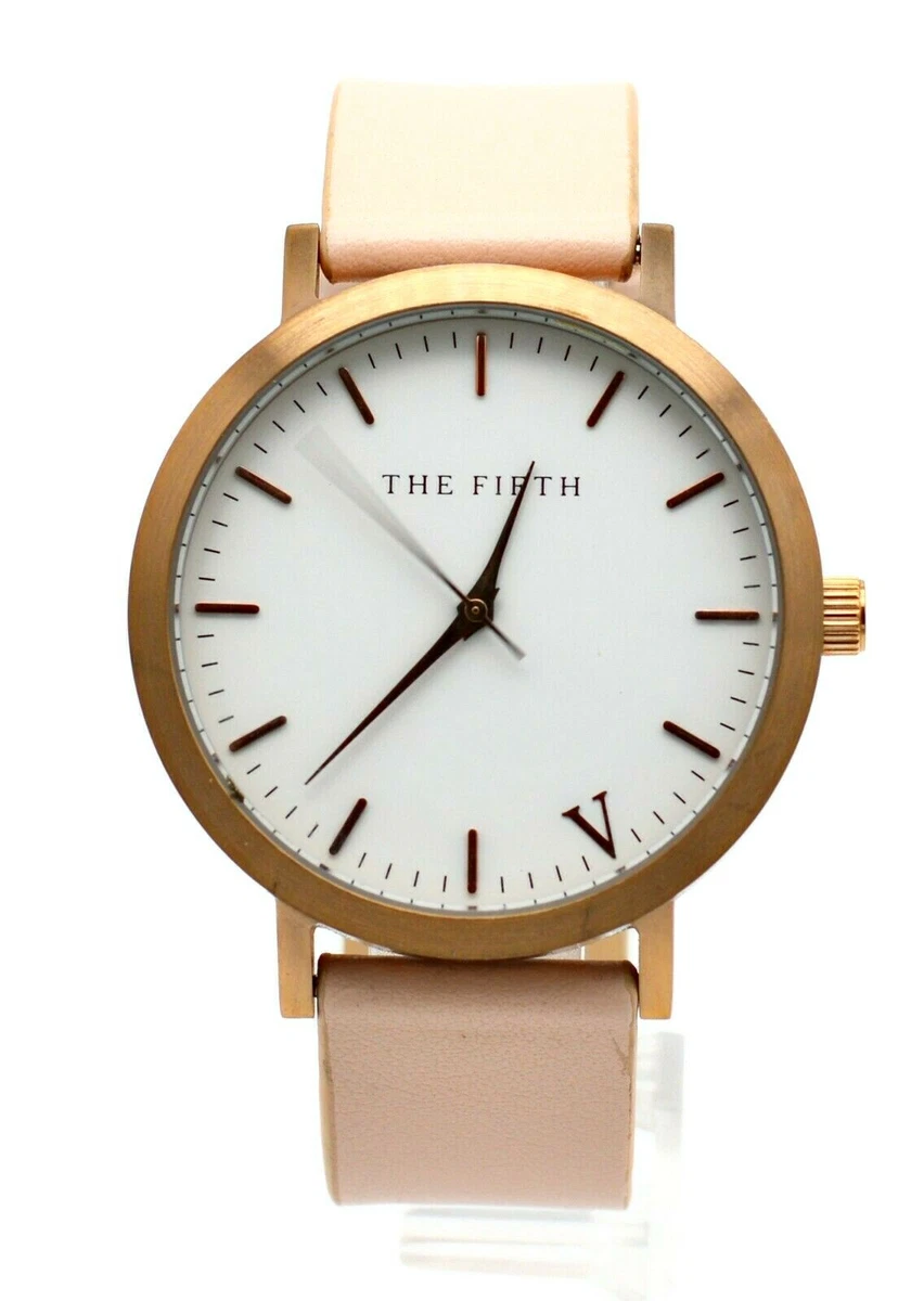 THE FIFTH ROSE GOLD TONE CASE PEACH TONE LEATHER BAND WOMEN S WATCH 316L