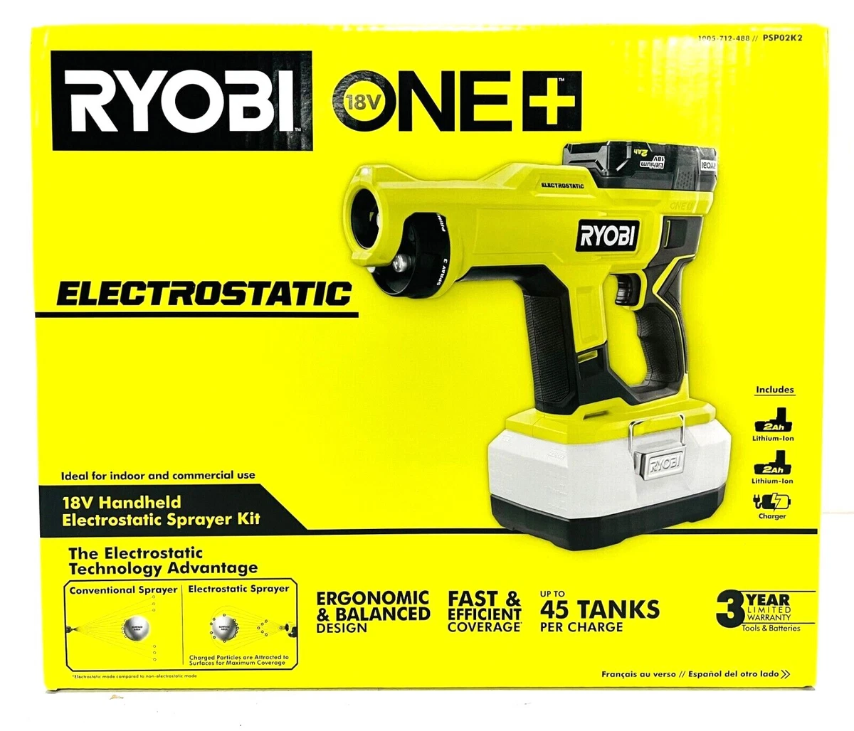 Ryobi ONE Electrostatic Sprayer Kit PSP02K2 18V Cordless Tool