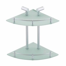 Corner Shelves Clear Glass/Stainless Two Tier Glass Corner Shelf
