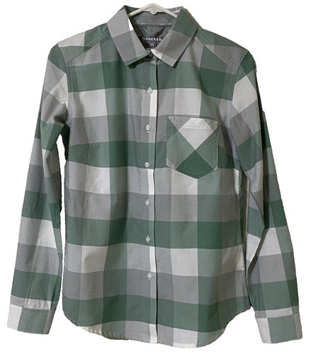 Chemise Simms Fishing à Manches Longues Pour Femme, Motif Plaid Céleri, Bleu Clair, Coupe Régulière, Idéale Pour La Pêche