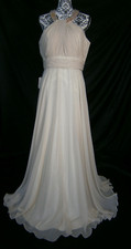 Glow Dress 12 Beige Tan Formal Wedding Prom Dress Gown Halter Bling Chiffon NWT