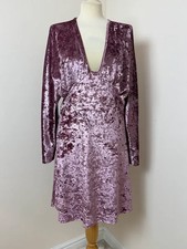 ASOS Purple Velvet Mini Dress UK 12 Plunge V Neck Long Sleeve Party Stretch