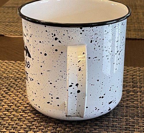 ✅DesignPac Metal Enamelware Mug ADVENTURE AWAITS Black White Speckled Cup 24oz - Picture 5 of 7