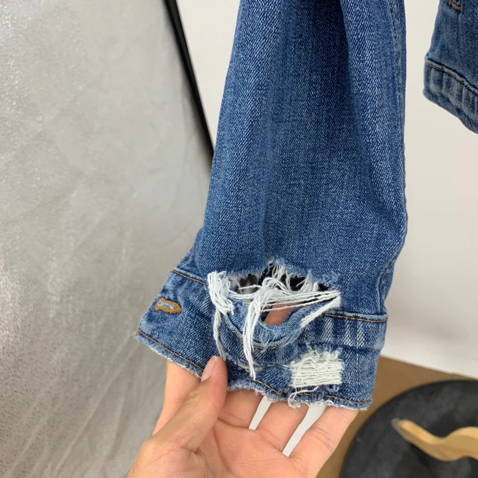 Chaqueta Joes Jeans Mujer L Grande Denim Envejecido Cuello Botón Delantero Relajado Foto 4 de 4