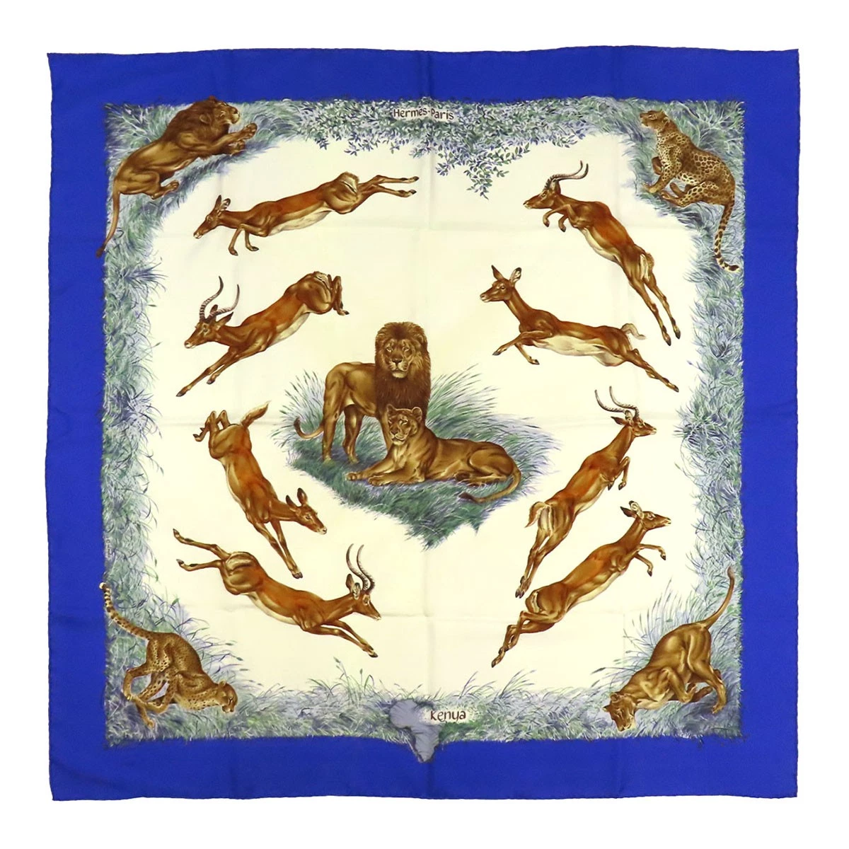 Hermes — HERMES Kare 90 KENYA Kenya Scarf unisex blue 【A】